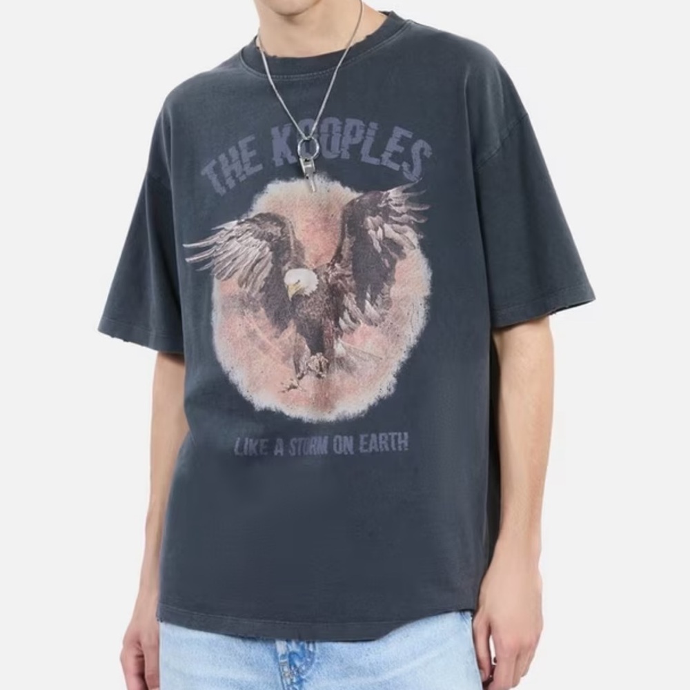 *NEW* THE KOOPLES BLACK WASHED EAGLE GRAPHIC TEE LARGE - Picture 2 of 10